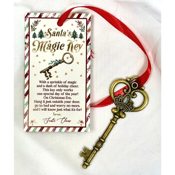 Christmas Santa's Magic Key Ornament Card Red Ribbon - Picture 3 of 16